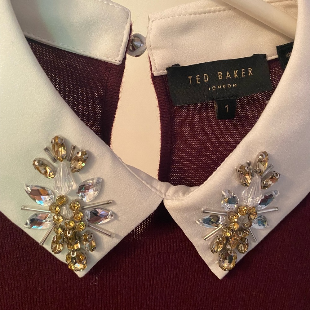 Never worn Ted baker London size 1 long sleeve blouse with embellished collar